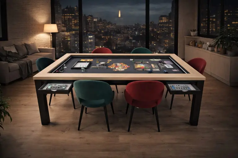 Mesa para juegos preparada para una partida